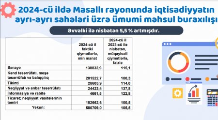 2024-cü İLDƏ MASALLI RAYONUNUN İQTİSADİ VƏ SOSİAL İNKİŞAFININ MAKROİQTİSADİ GÖSTƏRİCİLƏRİ ARTMIŞDIR- STATİSTİKA