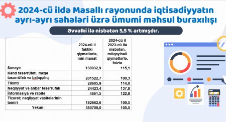 Masallı rayonunun Sosial-iqtisadi inkişafı 5,5 faiz artmışdır 